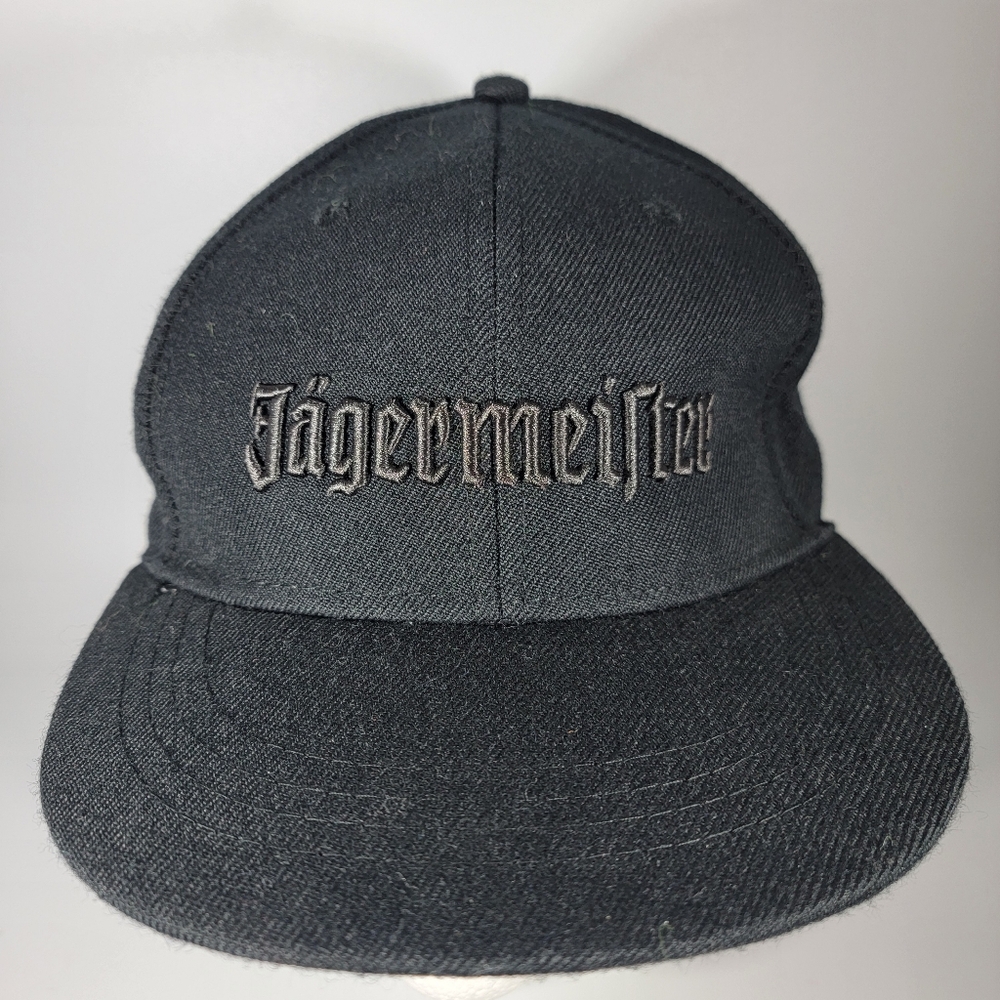 Jägermeister Hat Cap Black Wool Blend Embroidered Logo M/L Vintage Promo Bar